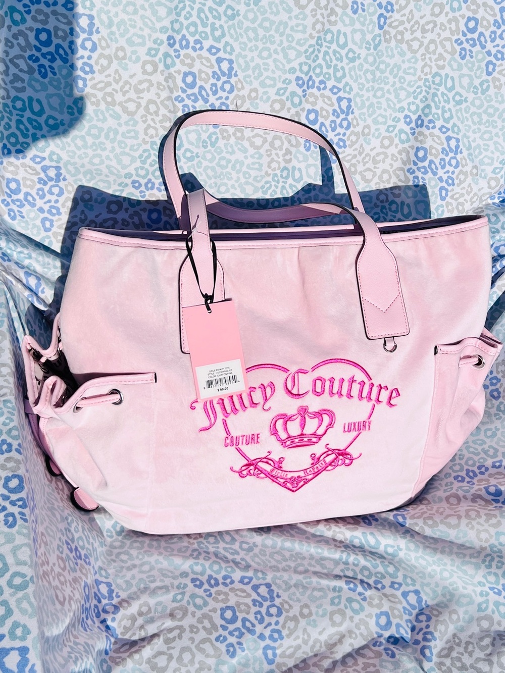 New Pink Juicy Couture Purse Tote Bag Couture Luxury Vintage Style Velour